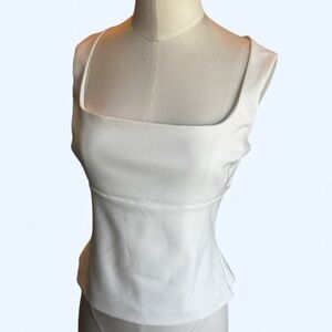 Zara White Square Neck Tank Top structured silhouette